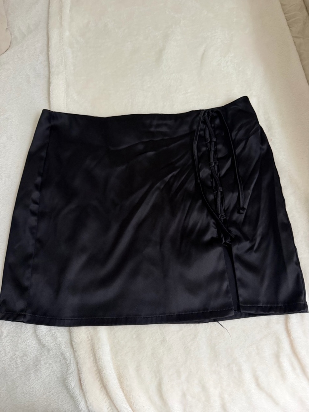 Beverly and Beck Classic Black Satin Mini Skirt with Side Tie
